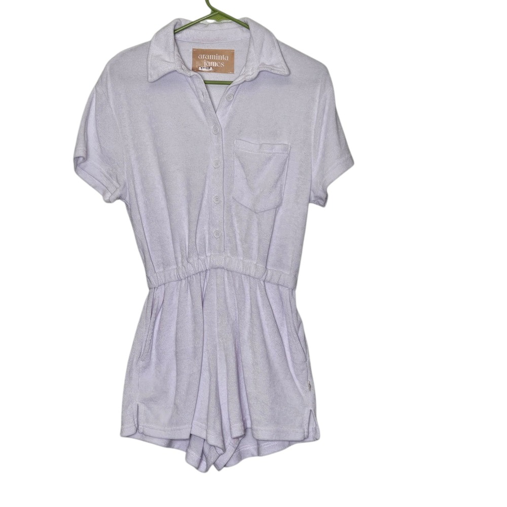 Araminta James Terry Romper XS Daisy White Shirt Collar Casual Cute Comfy Beachy